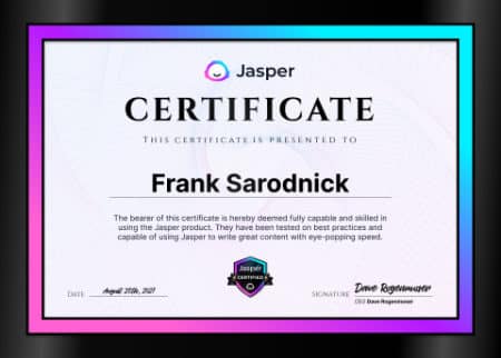 Jasper Zertifikat Frank Sarodnick